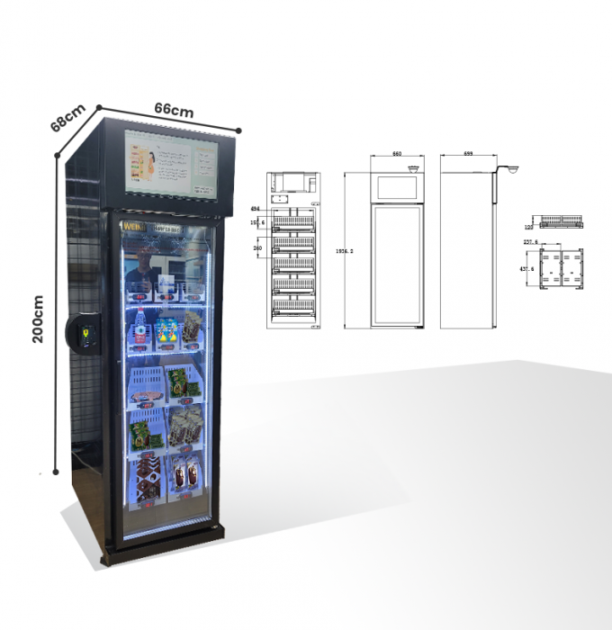 Smart Fridge Ice Cream Vending Machine -18â„ƒ Freezer With Touch Screen Card Reader dimension